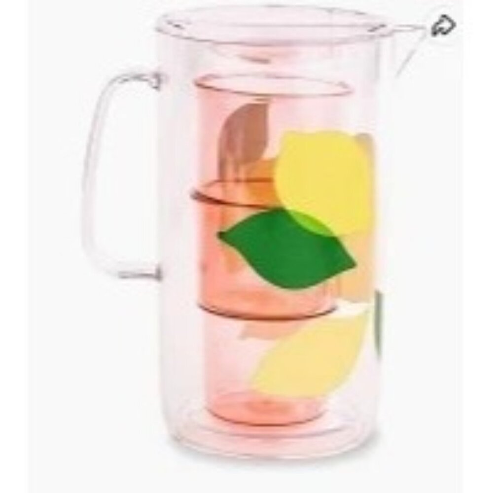 Kate Spade Pitcher and Set of 2 Cups OS Pink Lemon Print Citrus Drinkware Set - Picture 1 of 4